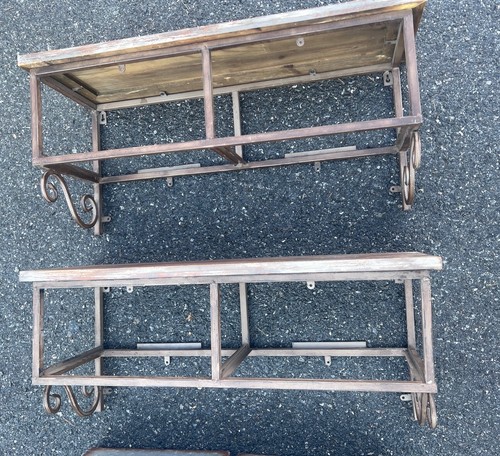 Pair of wall mounted storage tables with wrought iron drawers and fir tops 1970 - Picture 10 of 13