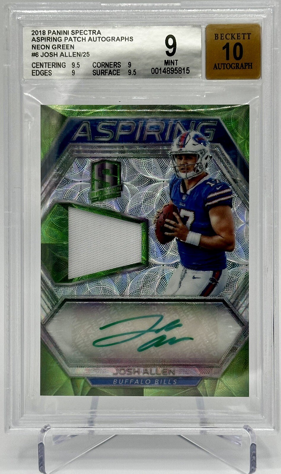 Josh Allen Panini Spectra Aspiring Patch Autograph #APAJA Neon Green