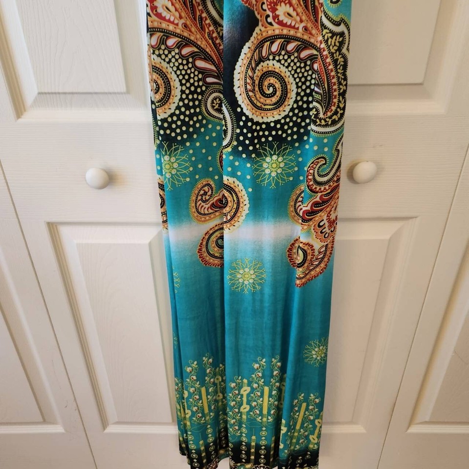 EverPretty Womens Sleeveless Paisley Maxi Dress US Size 14 Blue Green