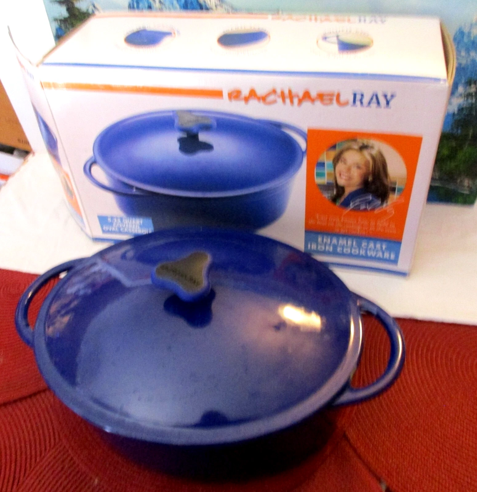 Rachel Ray 5.25 Qt. Enameled Cast Iron Dutch Oven ~ Blue ~ Preowned in Orig. Box