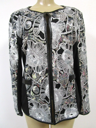 JOAN BOYCE BLACK & SILVER SEQUIN EMBELLISHED JACKET SIZE S - NWT