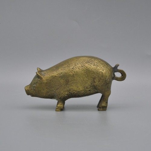 Vintage Solid Brass Boar Pig Figurine Metal Hairy Hog Standing Farm Animal 4" - Picture 8 of 12