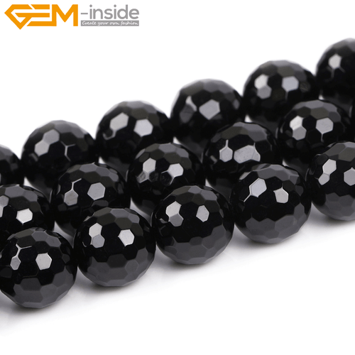 Natural Genuine Black Agate Stone Onyx Gem Beads For Jewelry Making 15" Faceted - Picture 32 of 63