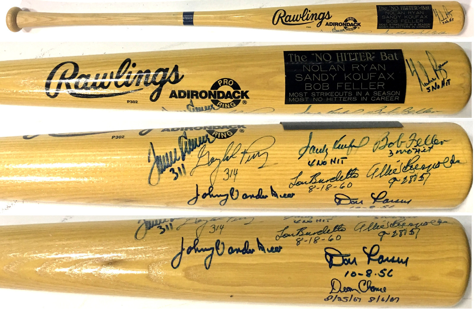 No Hitter Autographed Signed 10 Auto Baseball Bat Tom Seaver Sandy Koufax Ryan JSA Loa 1/1 