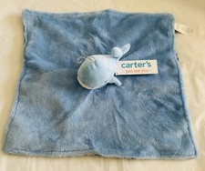 Carter's Baby Security Plush Blanket Lovey Toy Light  Dark Blue Whale