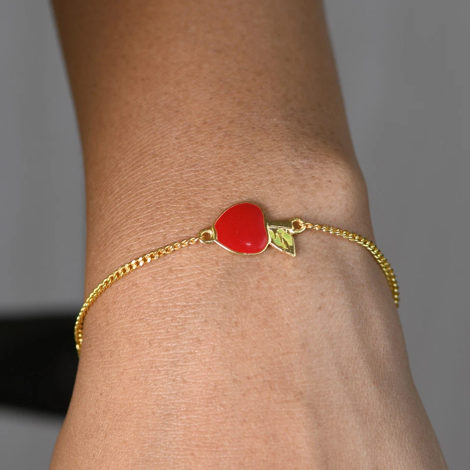 Apple Enamel Fruit Kids Chain Bracelet Jewelry Gold Plated Wife Anniversary Gift - Image 2 of 4