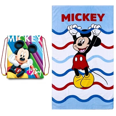 Sac De Plage Mickey Rayures Coton 70x140cm Enfants - Photo 1/4