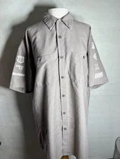 Red Kap Button Up Shirt SP24GY5 Tan W/White Letter Logos Mens Size L 