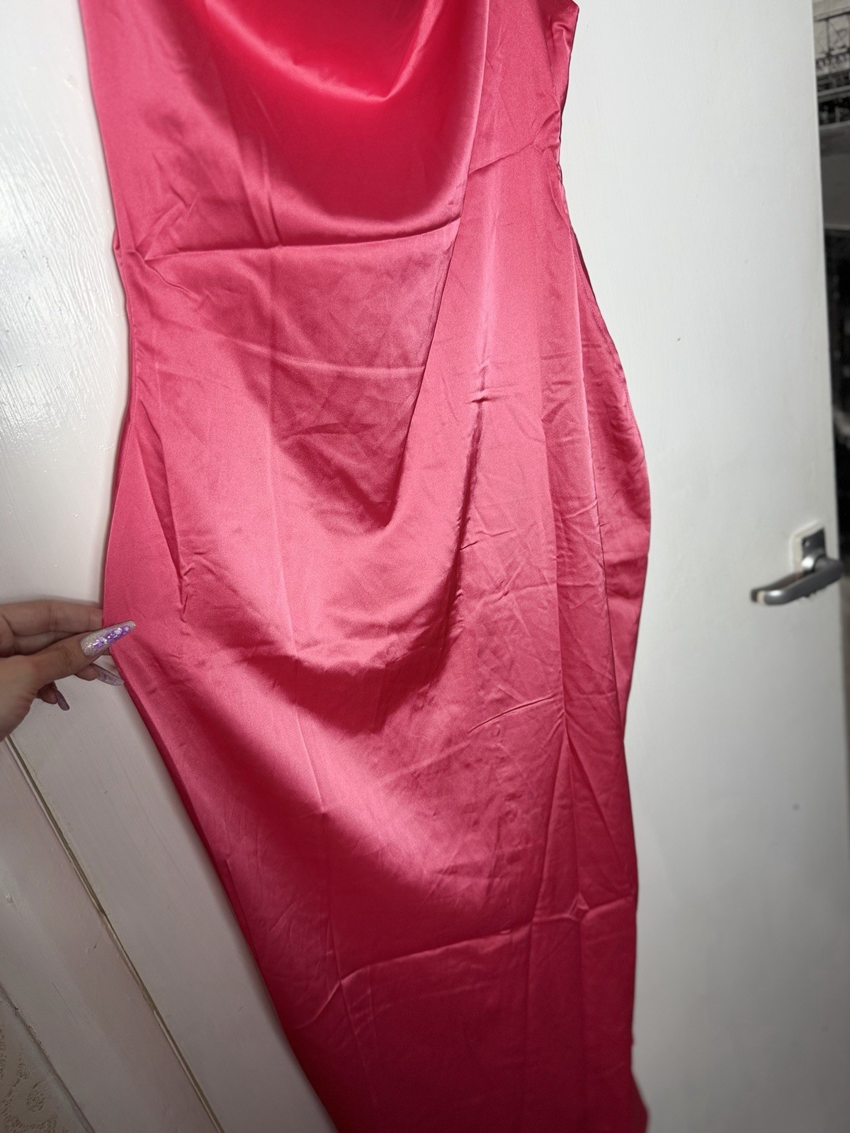 Public Desire Pink Satin Ruched Midi Dress Size UK 12 BNWT image 2