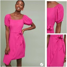 Anthropologie Maeve Vibrant Pink Mini 12 Wrap Tie Waist Dress