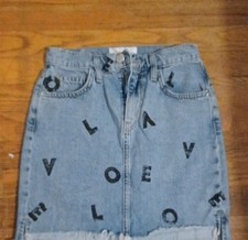 Current/Elliott Women  s Blue Denim Mini Skirt Size 23 Love Graphic