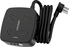 6 Ft Surge Protector Power Strip, 8 Wide Outlets w/ 4 USB Ports, Black