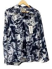 WACKO MARIA Long Sleeve Shirt M Rayon BLK All Over Pattern