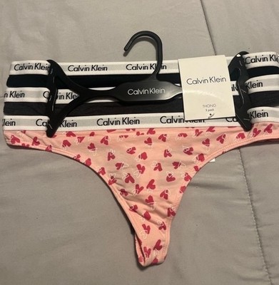Calvin Klein Three Pack Thongs Black Pink Hearts Panties Underwear SMALL