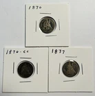 Lot of 3 Seated Liberty Silver Dimes 10C: 1876, 1876-cc, 1877