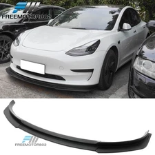 Fits 17-23 Tesla 3 V4 Style 3PCS Matte Black Front Bumper Lip Chin Spoiler ABS