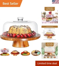 Multi-Functional Acacia Wood Cake Stand with Acrylic Lid - 12-Inch Delight