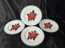 Furio Indonesia Green Trim Christmas POINSETTIA 10 3/4" Dinner Plates - Set of 4