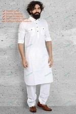 White Color Homewear Shirts Top Shirt Solid Kurta Mens Wear Cotton Cloth Kurta