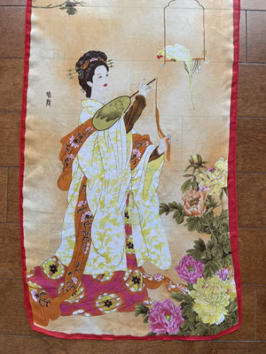 Zhao Guo Jing Print of Lu Zhi Queen of China Silk Rectangular Semi-Sheer Scarf