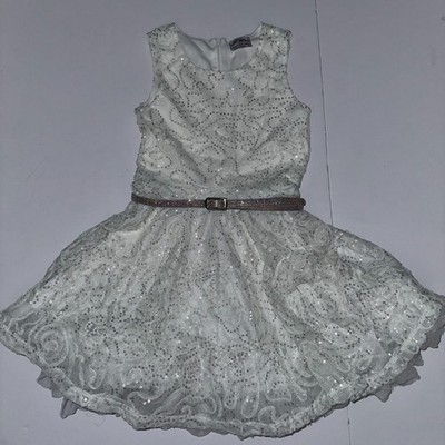 Girls Knit Works Boutique Ivory & Gold Sparkle Dress with belt Size 6