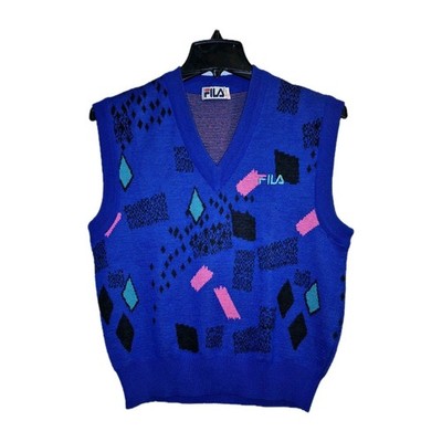 FILA Vintage Sweater Vest Made in Italy Wool Geometric Colorblock 