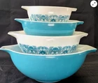 Vintage Pyrex Apollo 11 Horizon Blue Cinderella Bowls complete set 441-444 EUC C