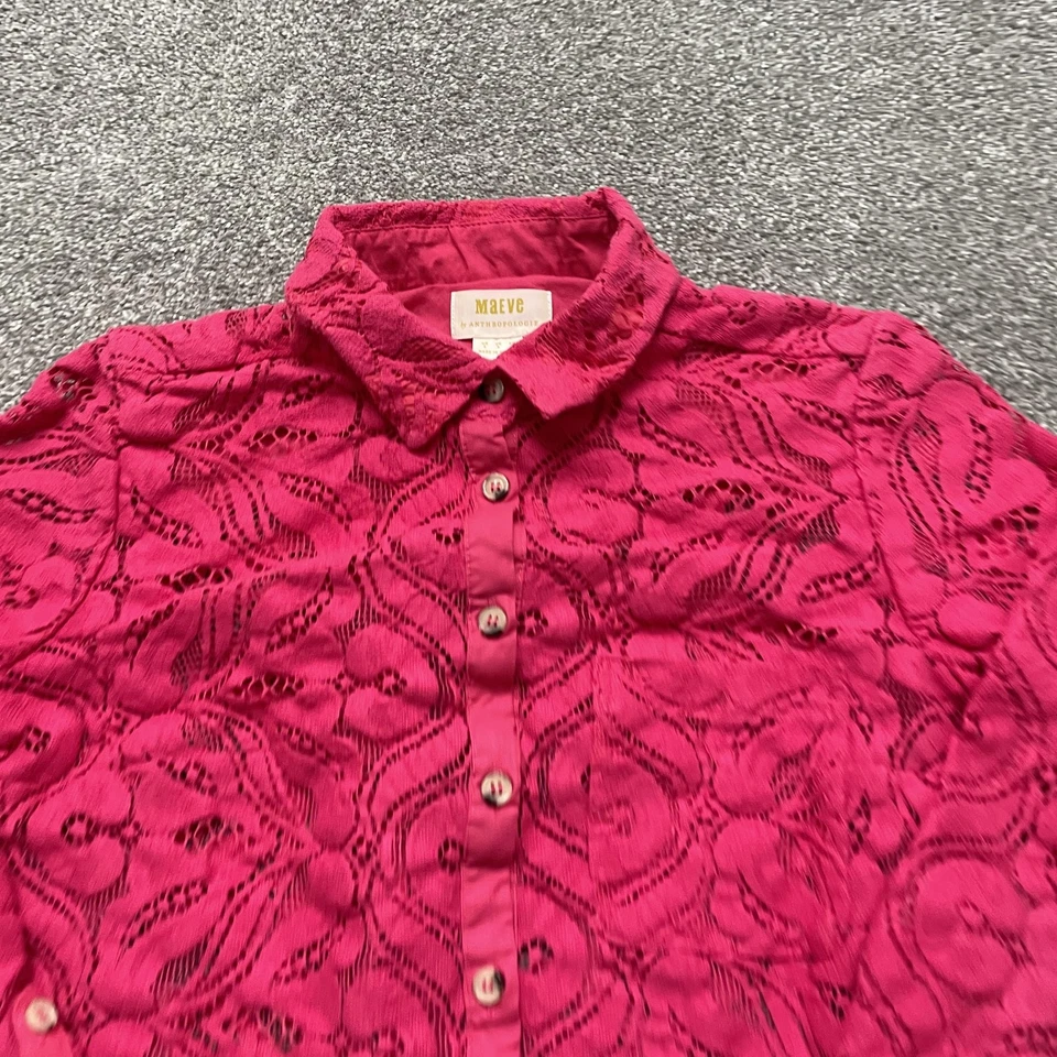 Camisa Maeve Anthropologie Mujer 2 Rosa Encaje Abotonada Manga Larga Floral Top Foto 2 de 4