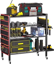 Ultrawall Power Tool Organizer Cart, 4-Tier Rolling Storage Stand Black 