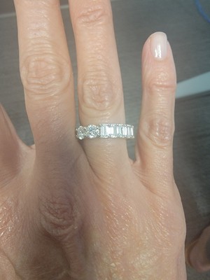 Charles & Colvard Half Round Half Emerald Eternity Ring