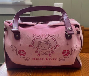 Official Sanrio Hello Kitty pink purse/maroon trim embroidered handbag/purse