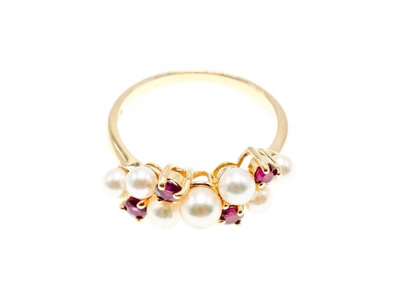 14K Yellow Gold Pearl & Rubies Ring Size 6.5 - Image 2 of 3