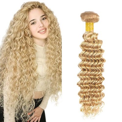 P27613 Two Tone Blonde Deep Wave Human Hair Bundles 18inch Honey Blonde Mix