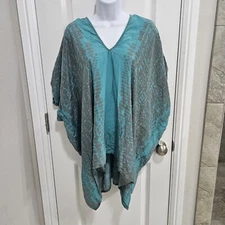 Biya by Johnny Was Silk Turqouise Kaftan Blouse size Medium Large Womens