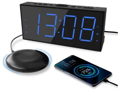 GEORGLASKO_8 Dual Alarm Clock Super Loud Vibrating Bed Shaker Heavy Sleepers Big Display USB