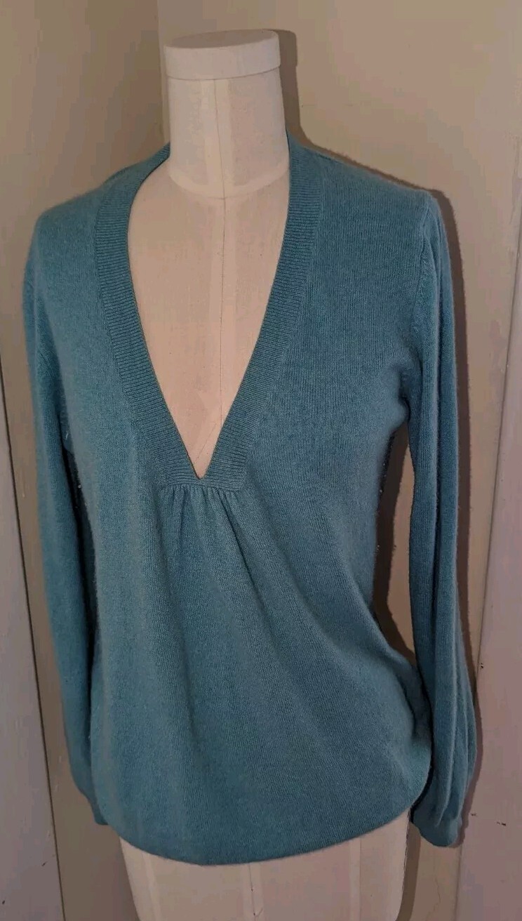 Boden Cashmere V-neck Sweater Size 10 Aqua Turquoise Blue Green Normcore