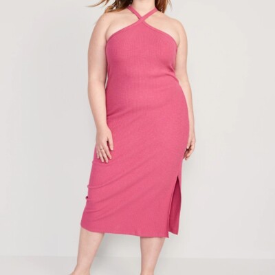 Old Navy Women's XL Pink Ribbed Knit Shelf Bra Side Slit Halter Midi Dress  NWT | eBay