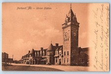 Portland ME Postcard Union Station Clock Tower Exterior View Buildings
