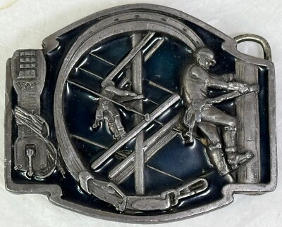 Telephone Lineman Belt Buckle Metal Vtg 1989 Siskiyou Oregon  USA 3.5  x 2.5 