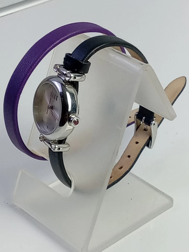 Reloj de cuarzo Elle EL20260S1NG tono plata acero inoxidable 2 correas negro/púrpura Foto 3 de 4