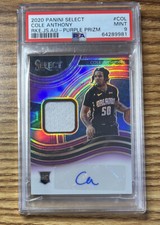 2020 COLE ANTHONY PANINI SELECT PURPLE PRIZM JERSEY AUTO 51/99 PSA 9! Rare 🔥