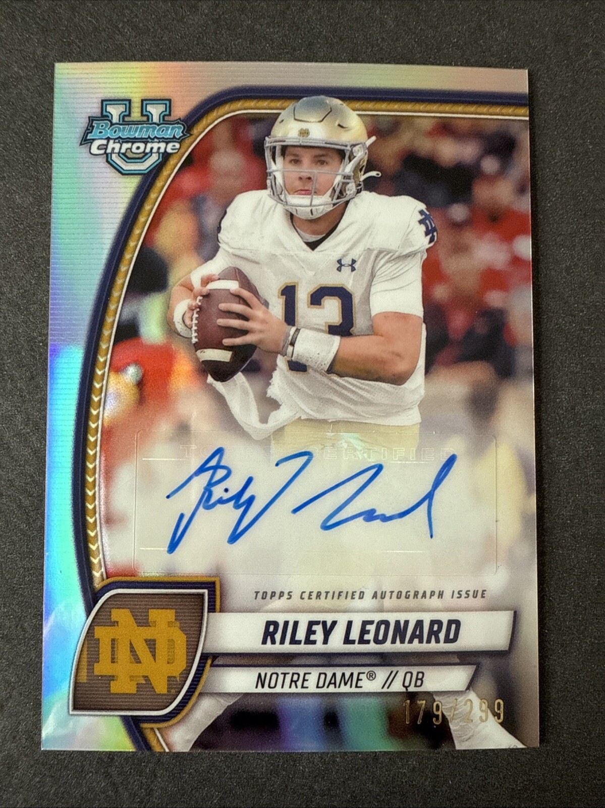 Riley Leonard Rookie Auto RC 2024 Bowman U Chrome Refractor /299 #PA-RLE