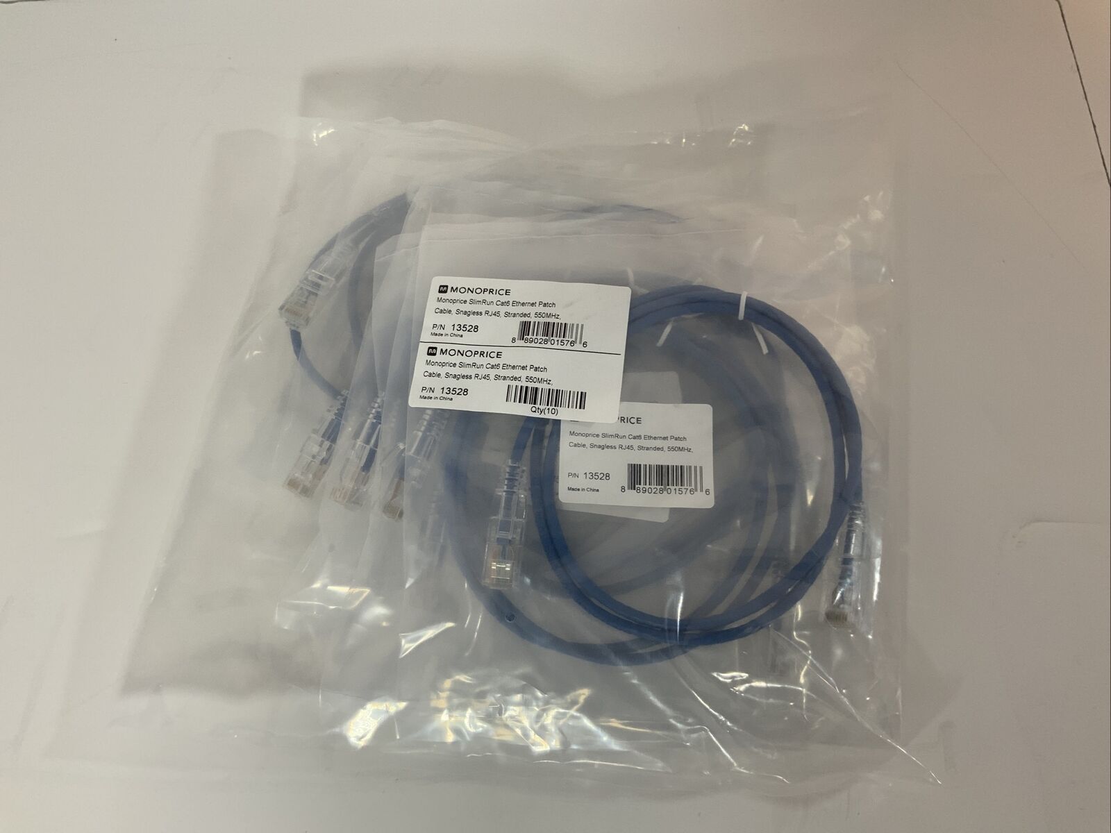 MonoPrice SlimRun Cat6 Ethernet Patch Cable, Snagless RJ45, Stranded 550Mhz 10pk