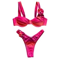 Women Two Pieces Swimsuit Includes Ruched Swimsuit Top and Low Waist Briefs