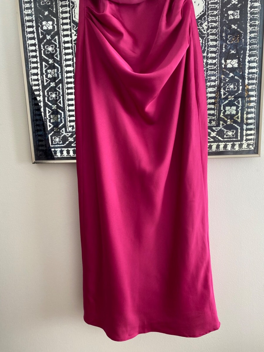 teia mixed media satin georgette midi dress New Women's House of CB Teia Gorgeous Satin Georgette Midi Dress Hot Pink S