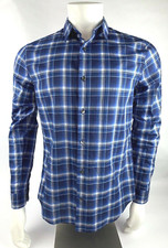 Vince Men's Melrose Blue Plaid Long Sleeve Shirt   Cotton, Size Medium
