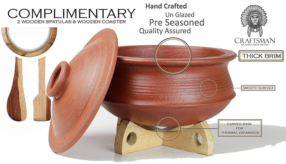 Handmade Clay Biryani Handi Pot for Cooking and Serving with Lid 4 Liter Red - Image 2 of 4