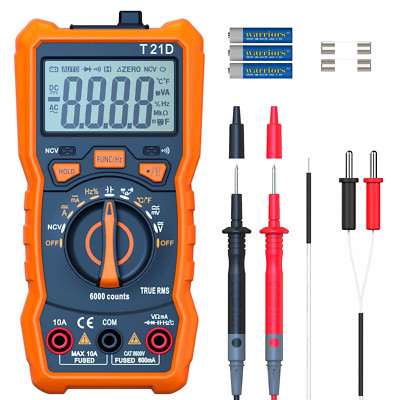 Auto-Ranging Digital Multimeter, TRMS 6000 Counts AC DC Voltmeter Ohm Volt Amp..