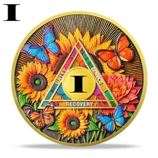 Inspirational Sunflowers 1 Year Recovery Coin One Day at a Time AA Medallion