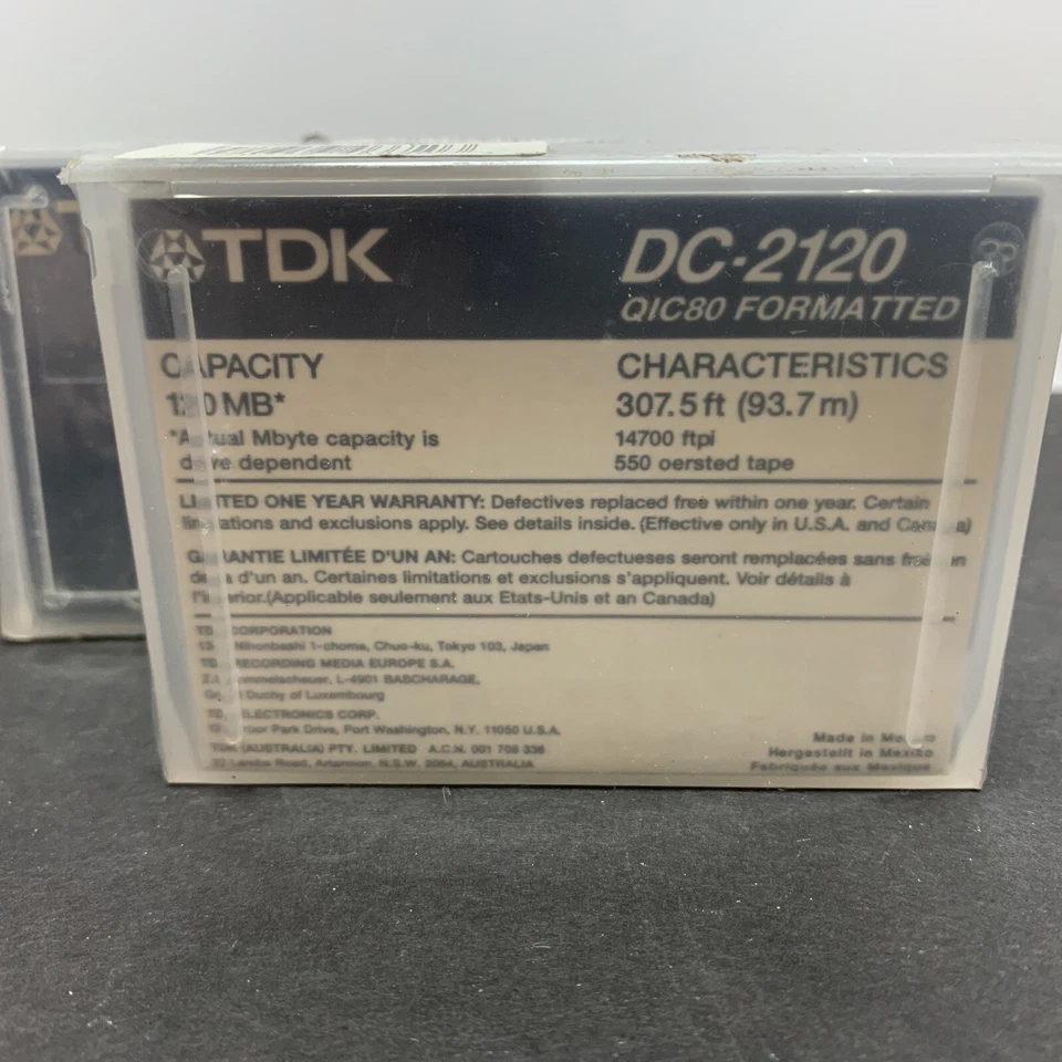 Mini cartucho de datos TDK dc-2120 paquete de 3 qic80 120 mb 307,5 pies  Foto 3 de 3